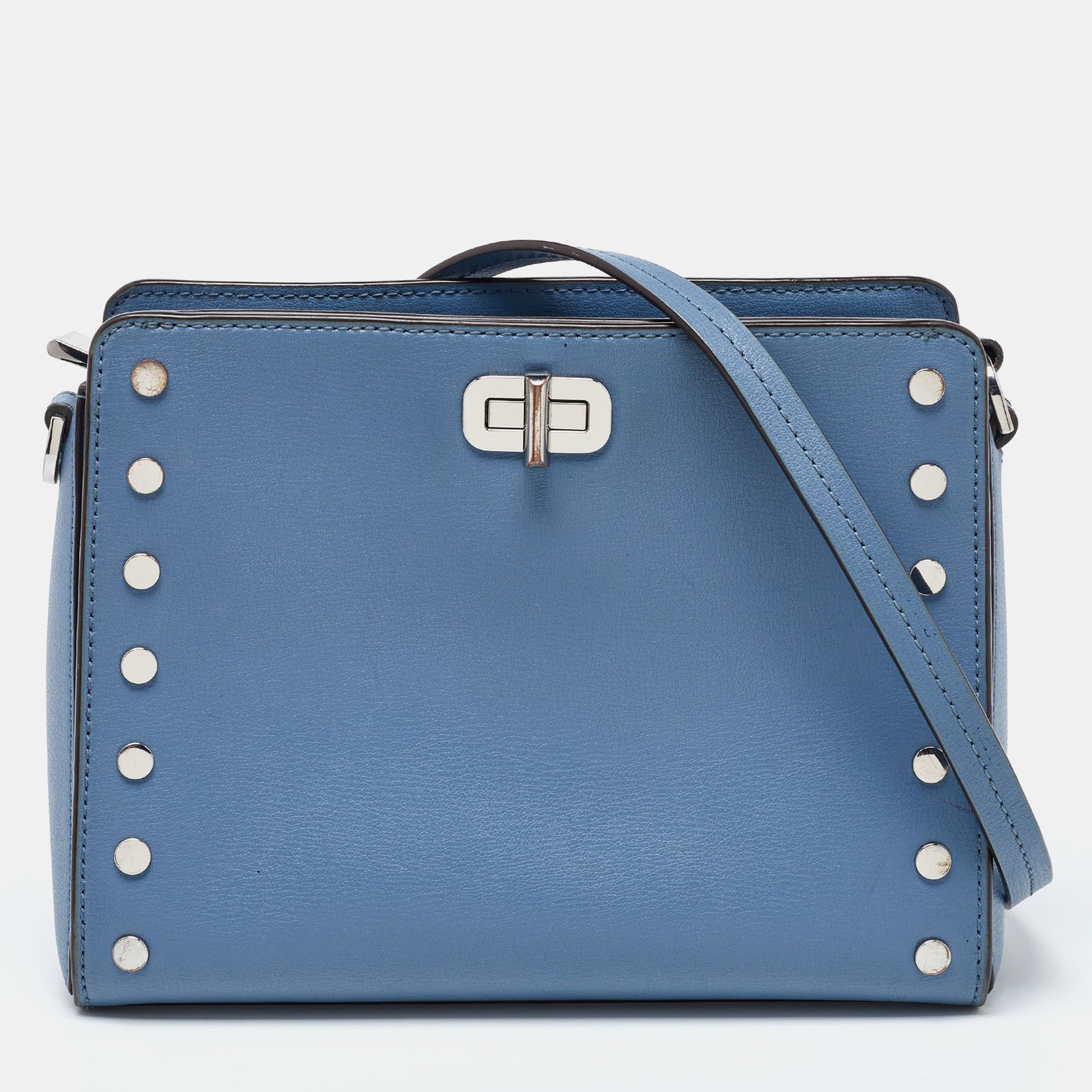 Michael Kors Blue Leather Sylvia Studded Shoulder Bag