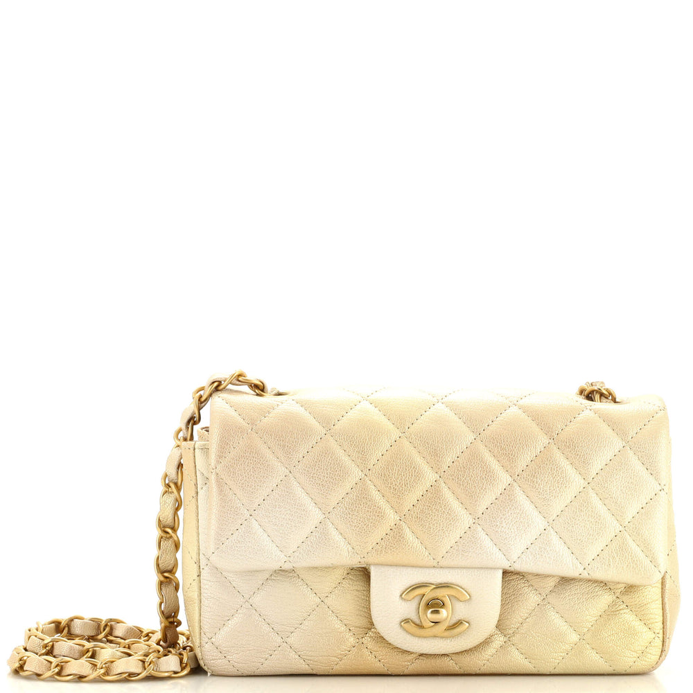 CHANEL Classic Single Flap Bag Gestepptes Ombre Metallic Ziegenleder Mini