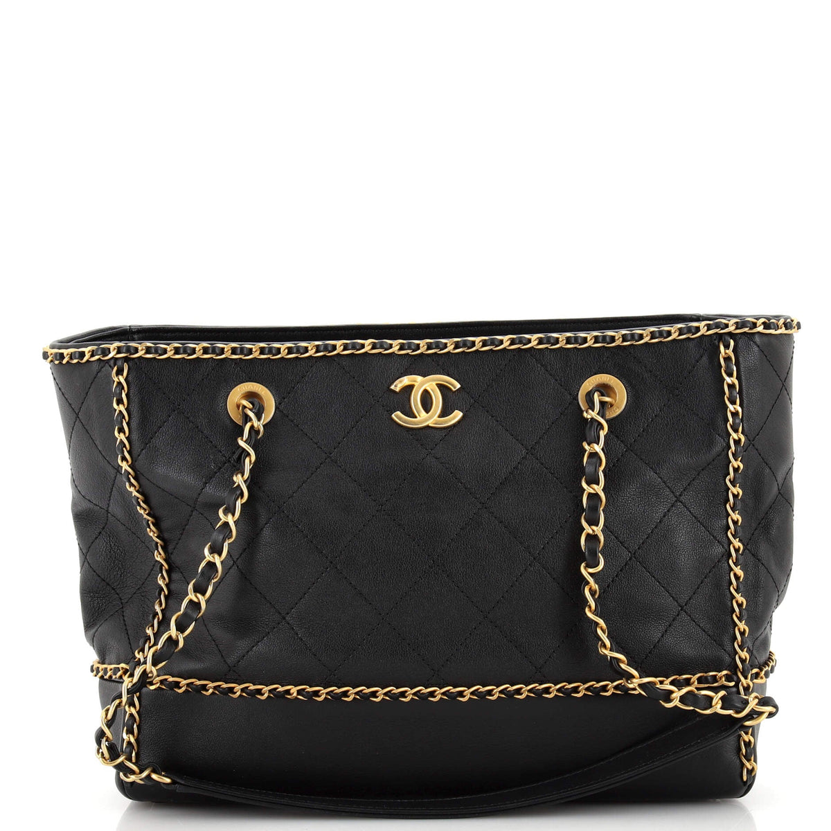 Chanel CHANEL Chain Around Lines Shopping Tote Quilted Calfskin Small