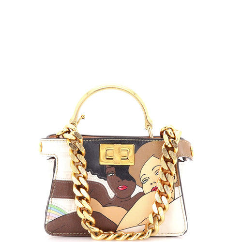 FENDI Maxi Handle Peekaboo Bag Zucca Coated Canvas with Inlay Leather Nano
