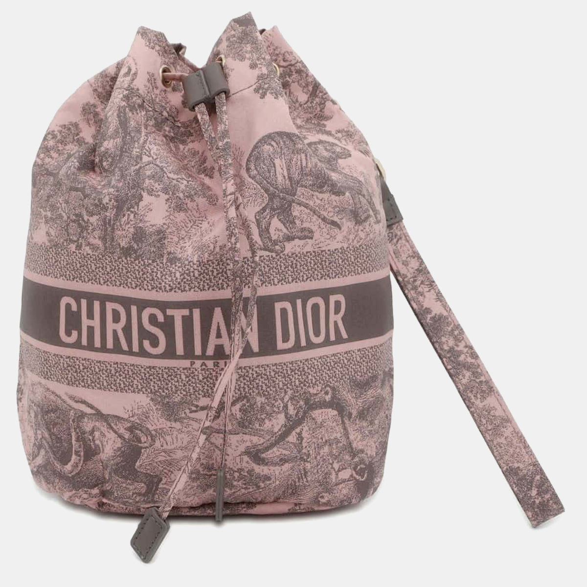 Dior Pink/Gray Nylon Leather Toile de Jouy Drawstring Bag Pouch