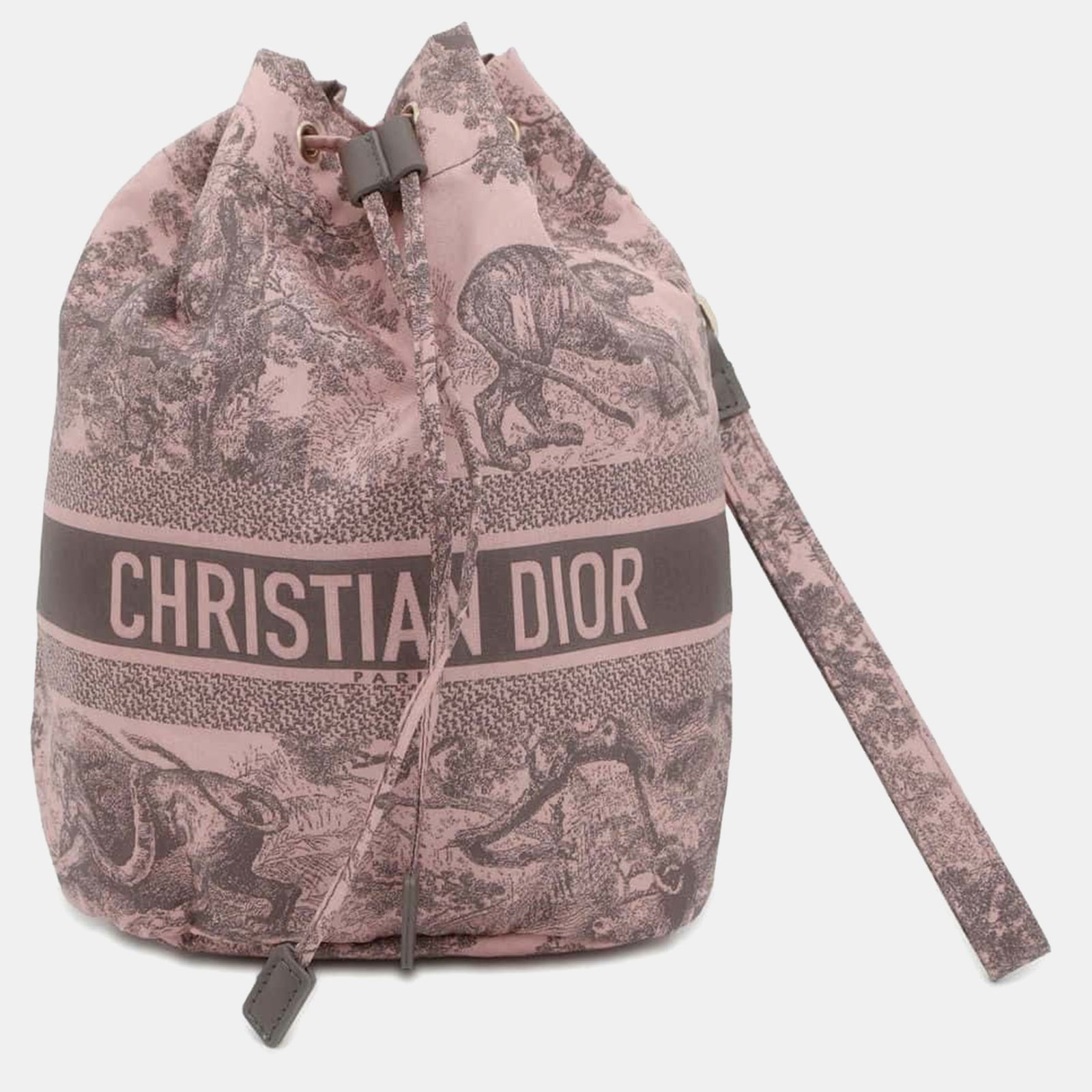 Dior Pink/graue Nylon-Leder-Tüte mit Kordelzug „Toile de Jouy“