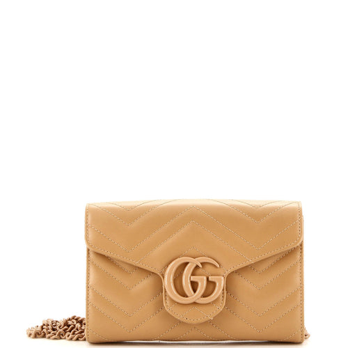 GUCCI GG Marmont Monochrome Chain Wallet Matelasse Leather Mini