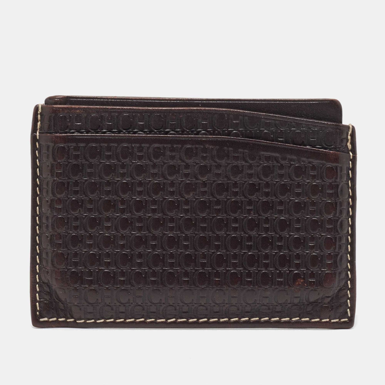 Ch Carolina Herrera Dark Brown Monogram Leather Card Holder