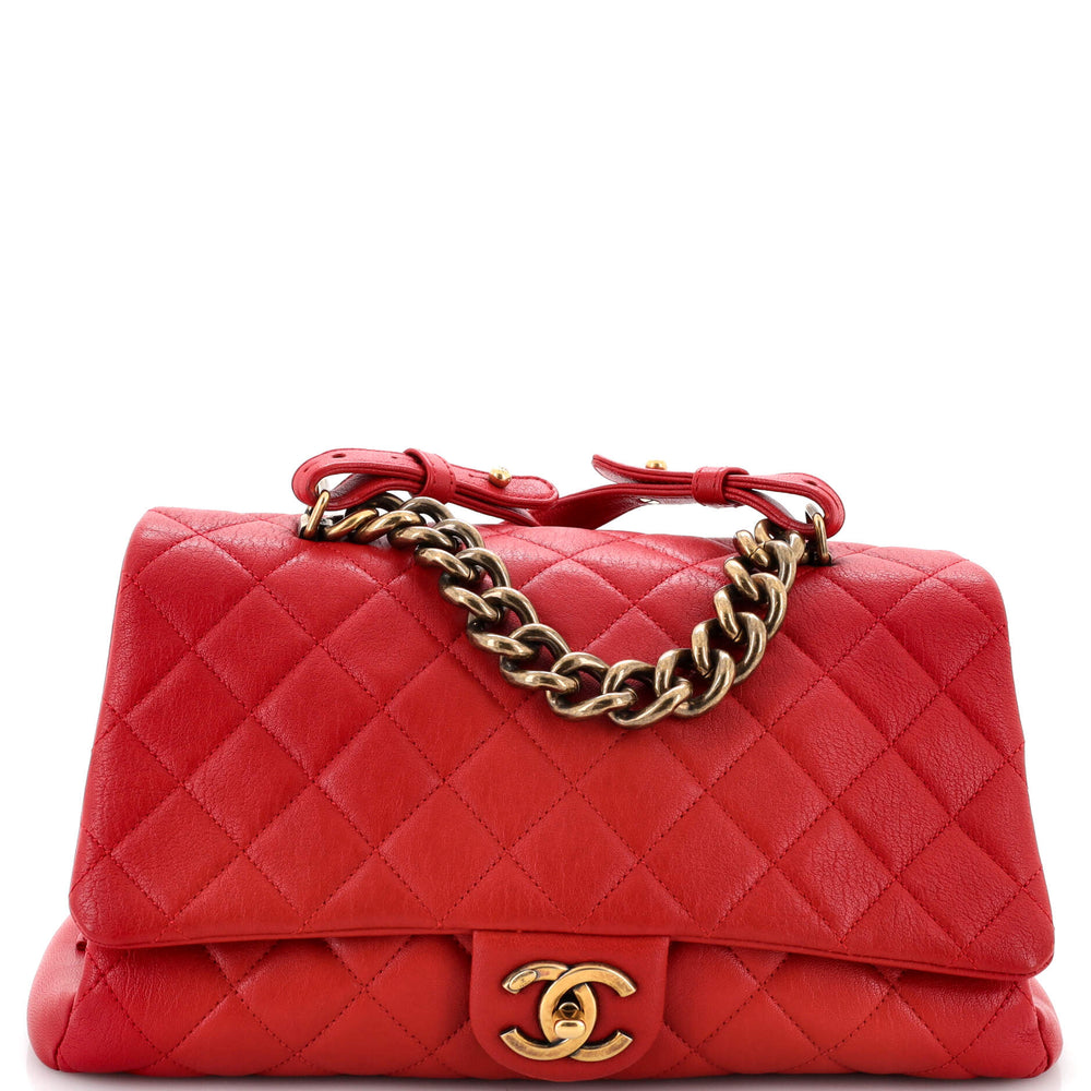 CHANEL Trapezio Flap Bag Quilted Sheepskin Large