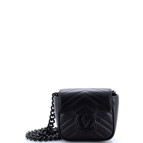 GUCCI GG Marmont Flap Belt Bag Matelasse Leather Mini