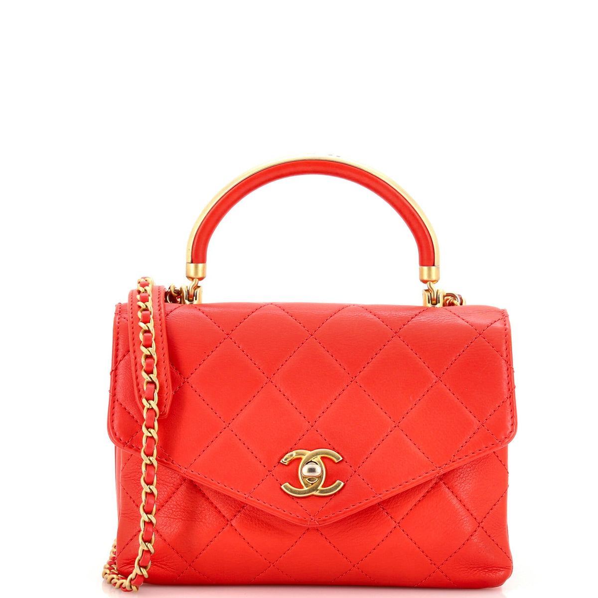 Chanel CHANEL Gold Top Handle Bag Quilted Lambskin Small