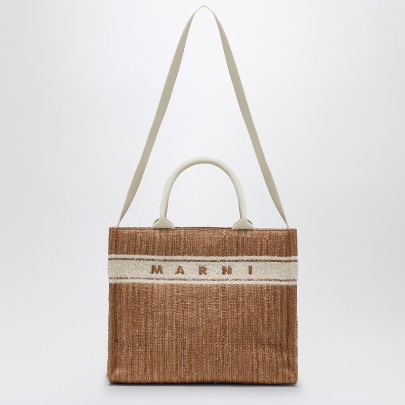 Marni Women's Small Tote Bag Ãcru In Raffia-Effect Fabric in Beige | SHMP0077L0P7945