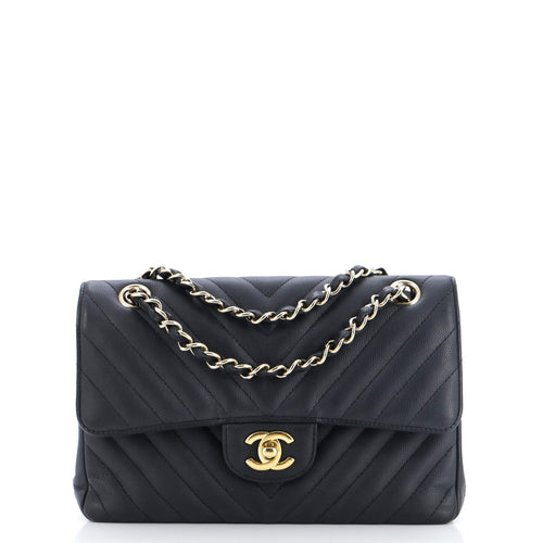 CHANEL Classic Double Flap Bag Chevron Caviar Small