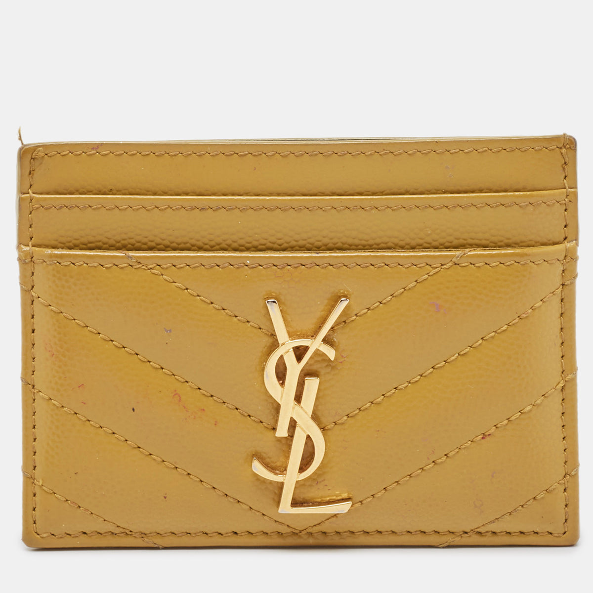 Saint Laurent Paris Saint Laurent Yellow Matelass&eacute; Leather Cassandre Card Holder