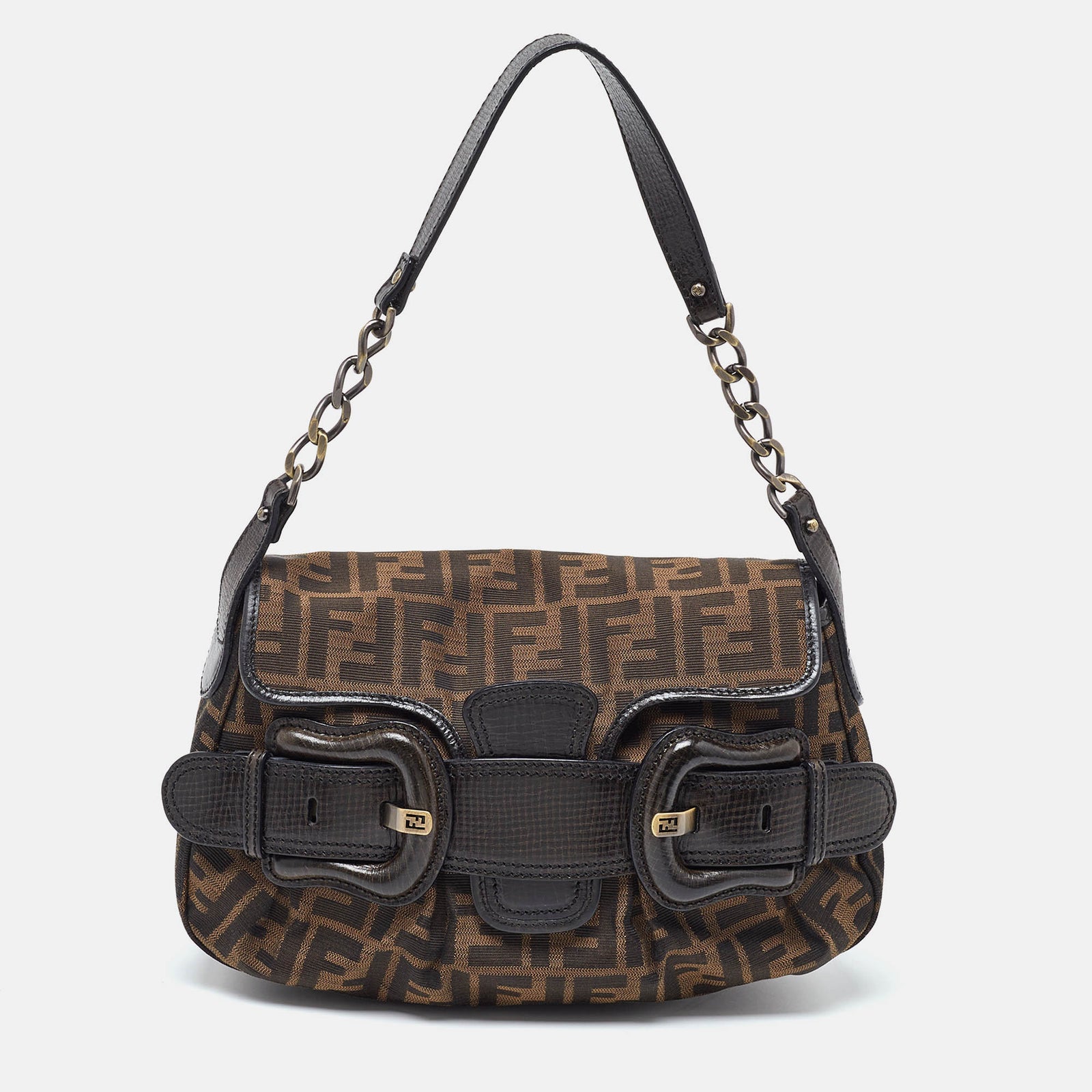 Fendi Tobacco Zucca Canvas and Leather B Bis Bag