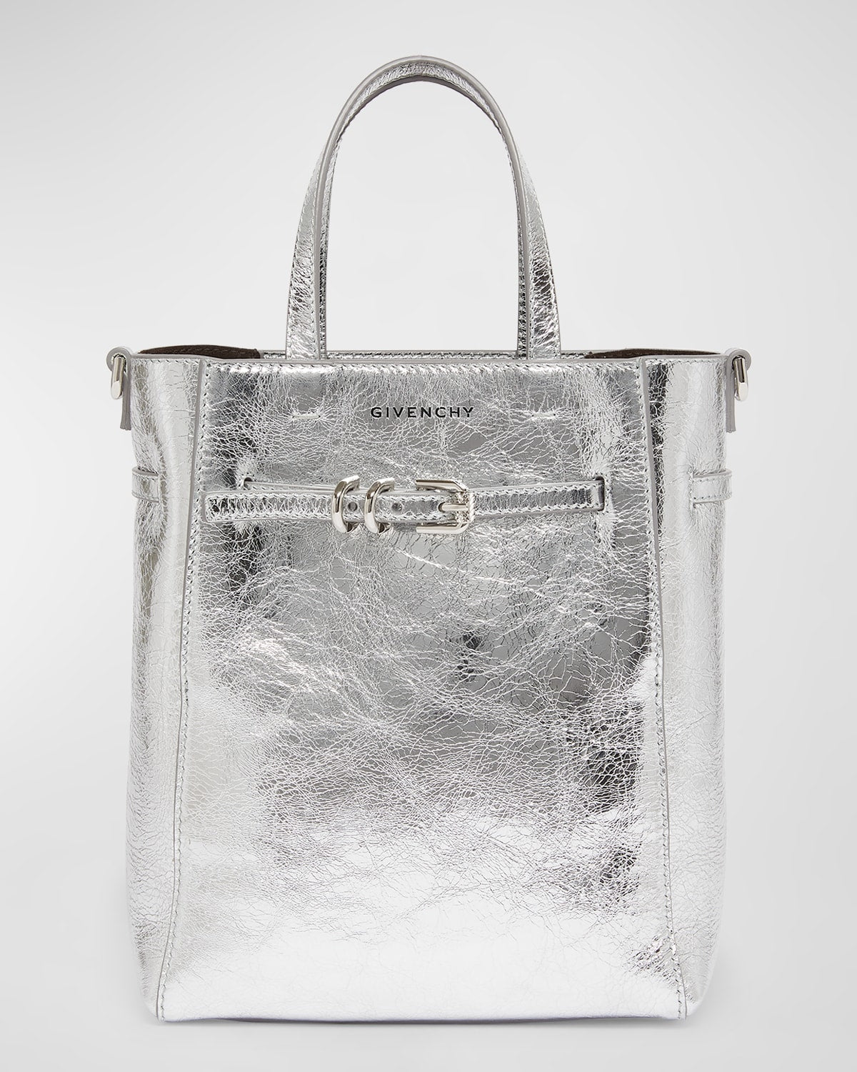 Givenchy Voyou Mini North-South Tote Bag in Metallic Leather