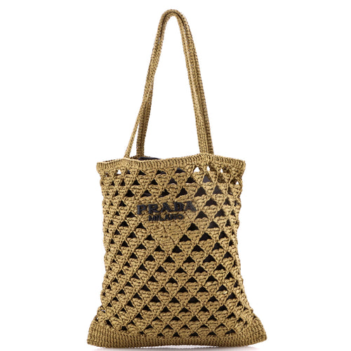 PRADA Triangle Logo Open Tote Raffia