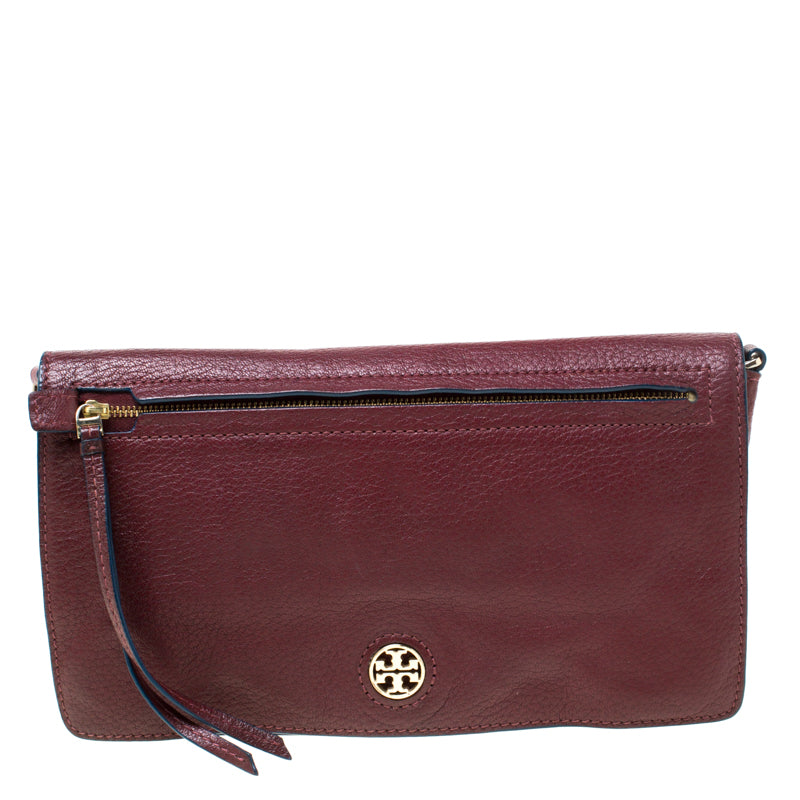 Tory Burch Burgundy Leather Flap Pocket Crossbody Bag