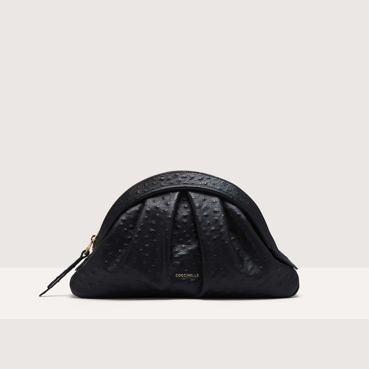 Coccinelle Ostrich Embossed Leather Clutch Bag Cheek Ostrich Medium