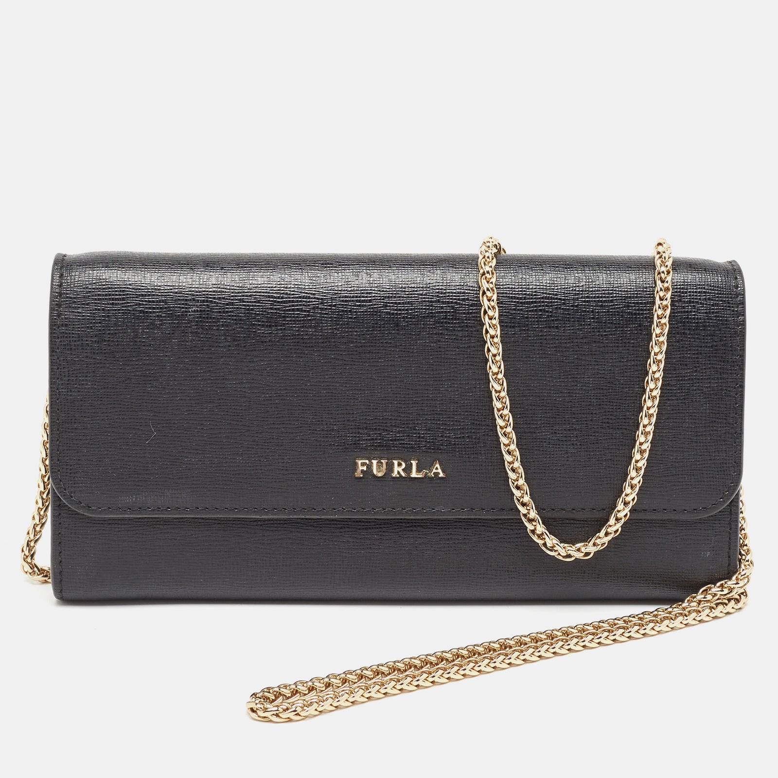 Furla Black Leather Babylon Wallet on Chain