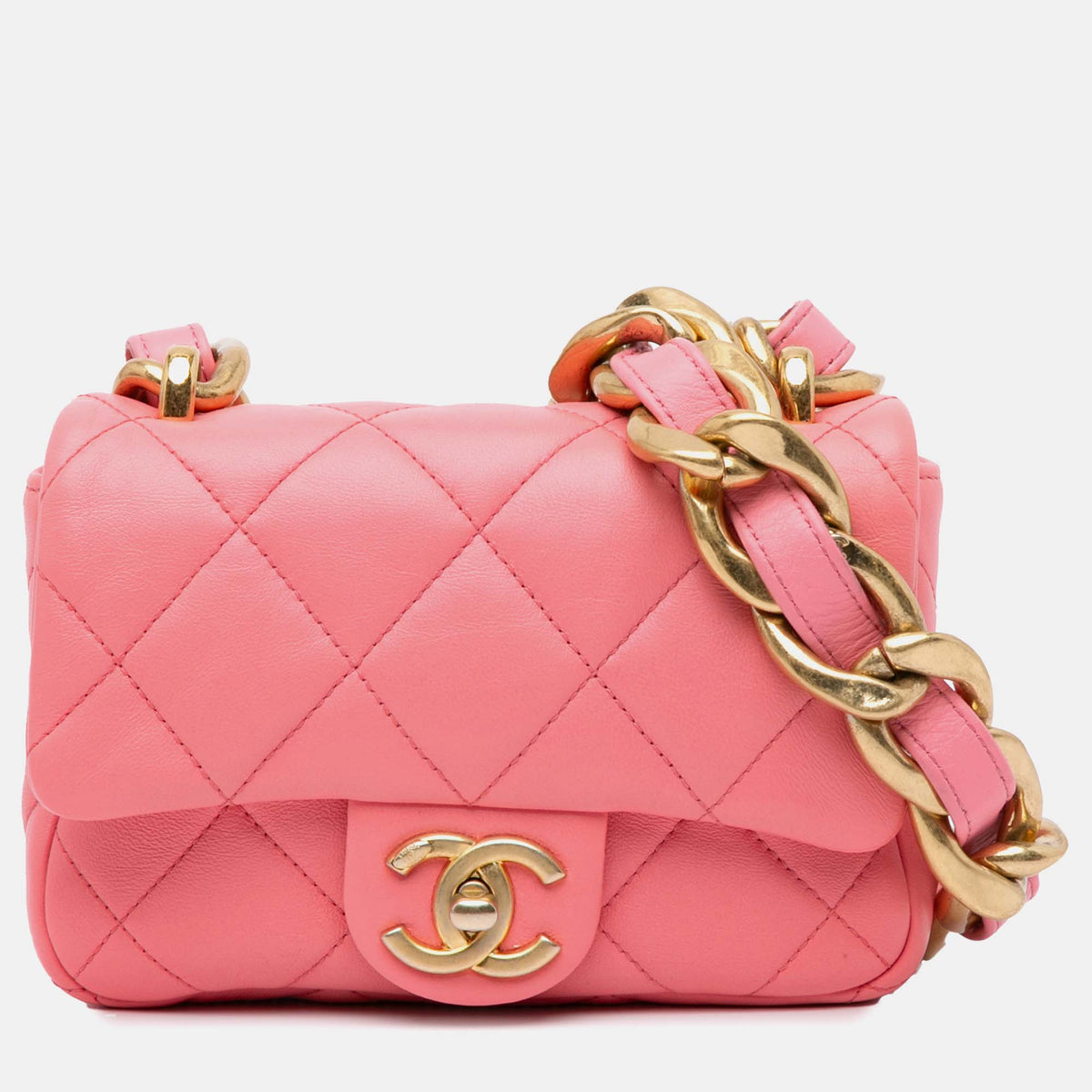 Chanel Pink Quilted Lambskin Leather Mini Funky Town Flap Shoulder Bag