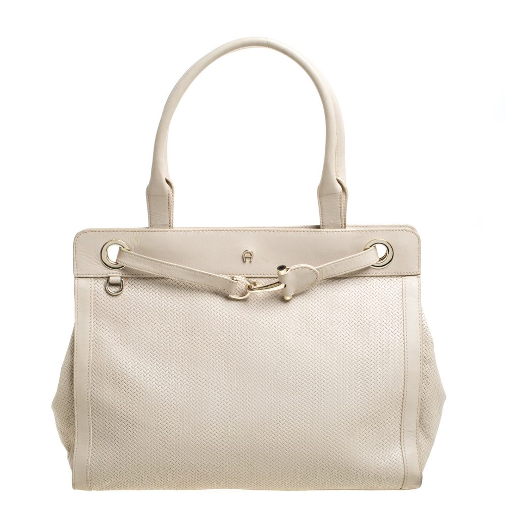 Aigner Cream Leather Cavallina Tote