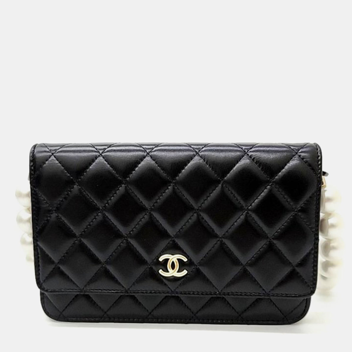 Chanel Black Leather Pearl WOC Mini Cross Bag
