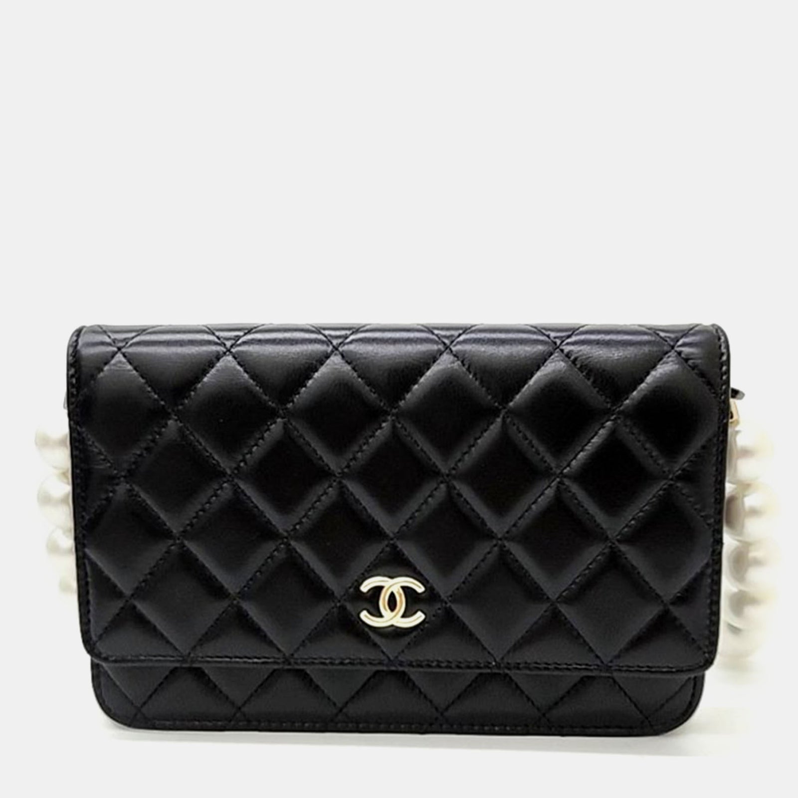 Chanel Black Leather Pearl WOC Mini Cross Bag