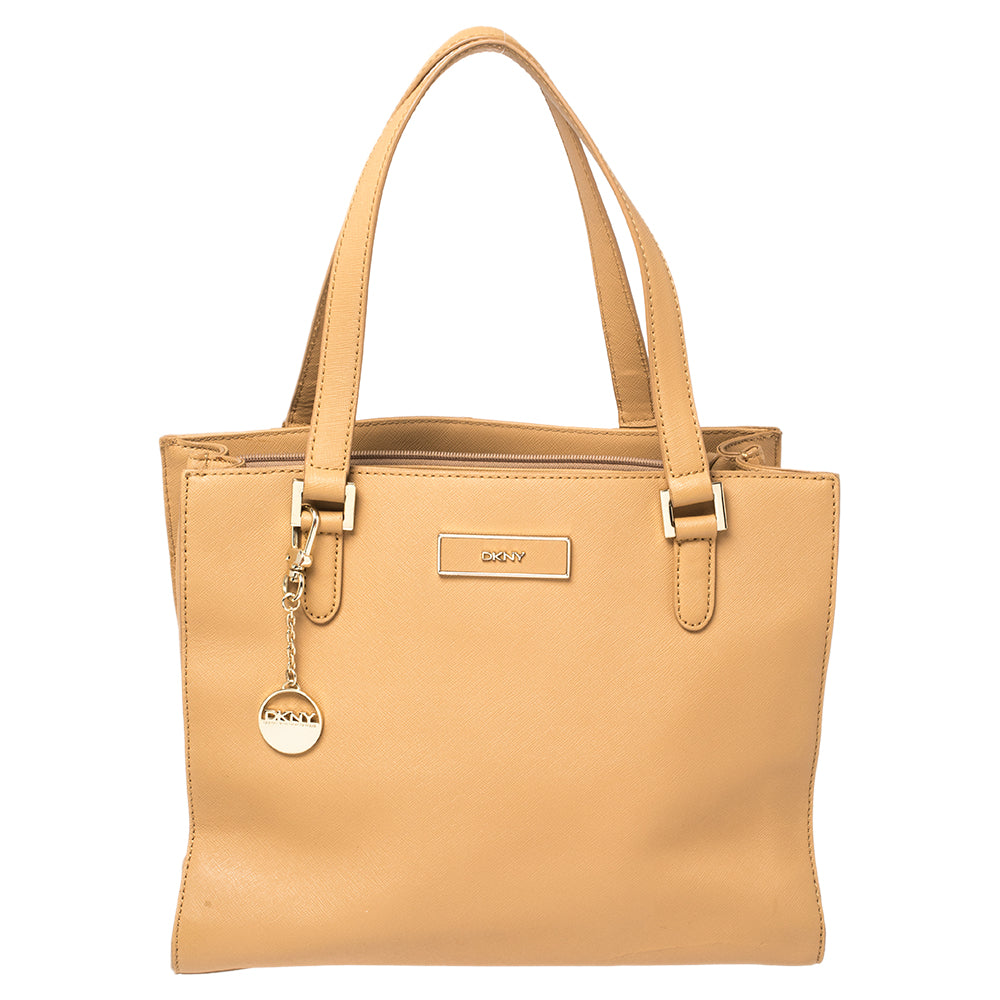 DKNY Sac fourre-tout zippé Bryant Park en cuir beige DKNY