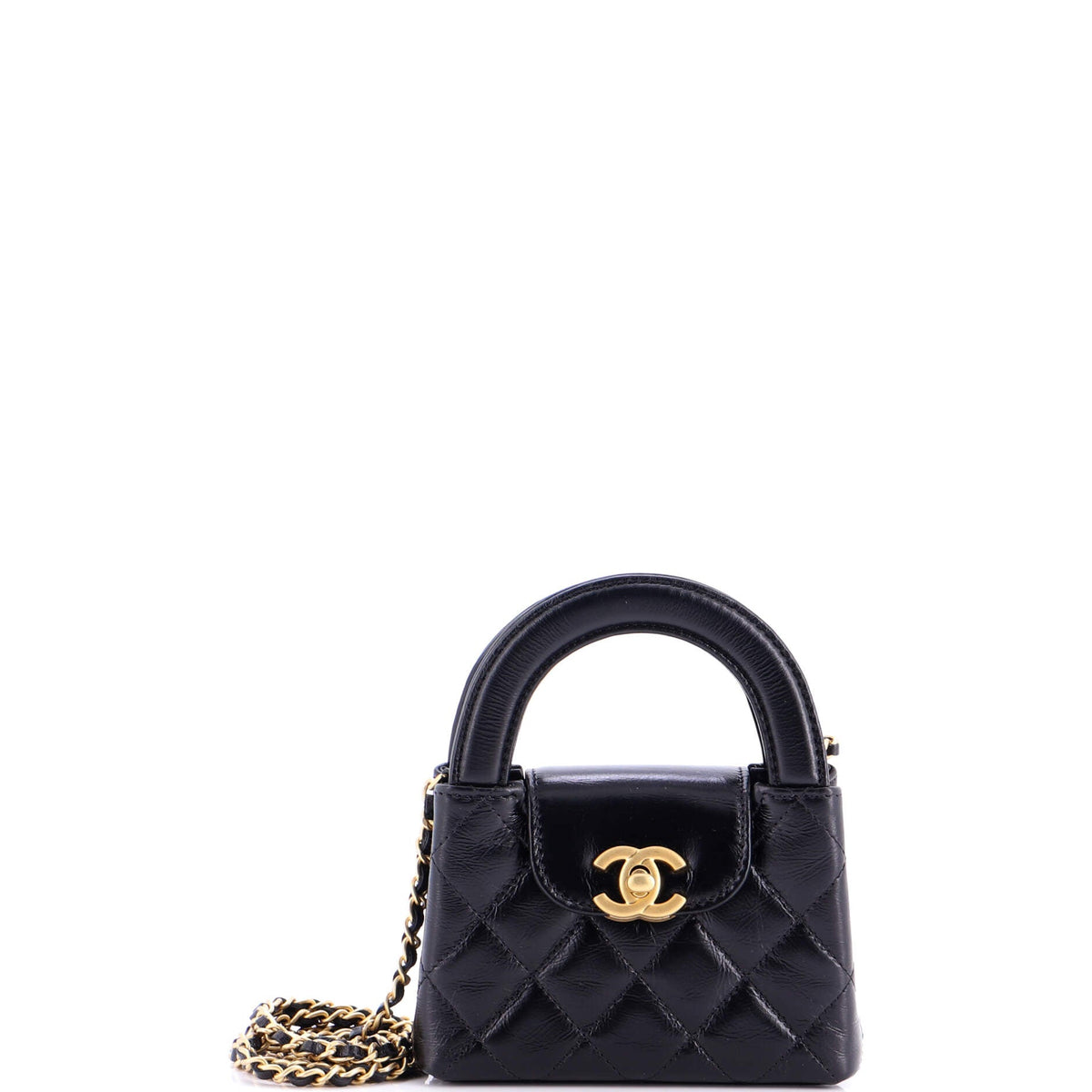 Chanel CHANEL Kelly Top Handle Shopping Bag Quilted Shiny Aged Calfskin Nano
