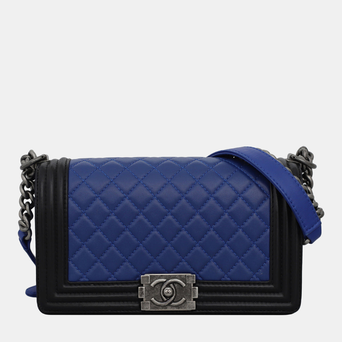 Chanel Blue/Black Leather Medium Boy Shoulder Bag