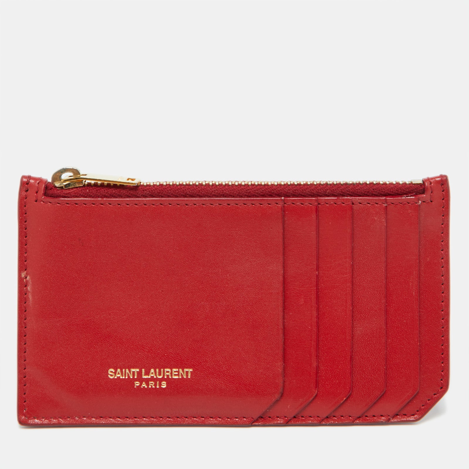 Saint Laurent Paris Saint Laurent Red Leather Zip Card Case