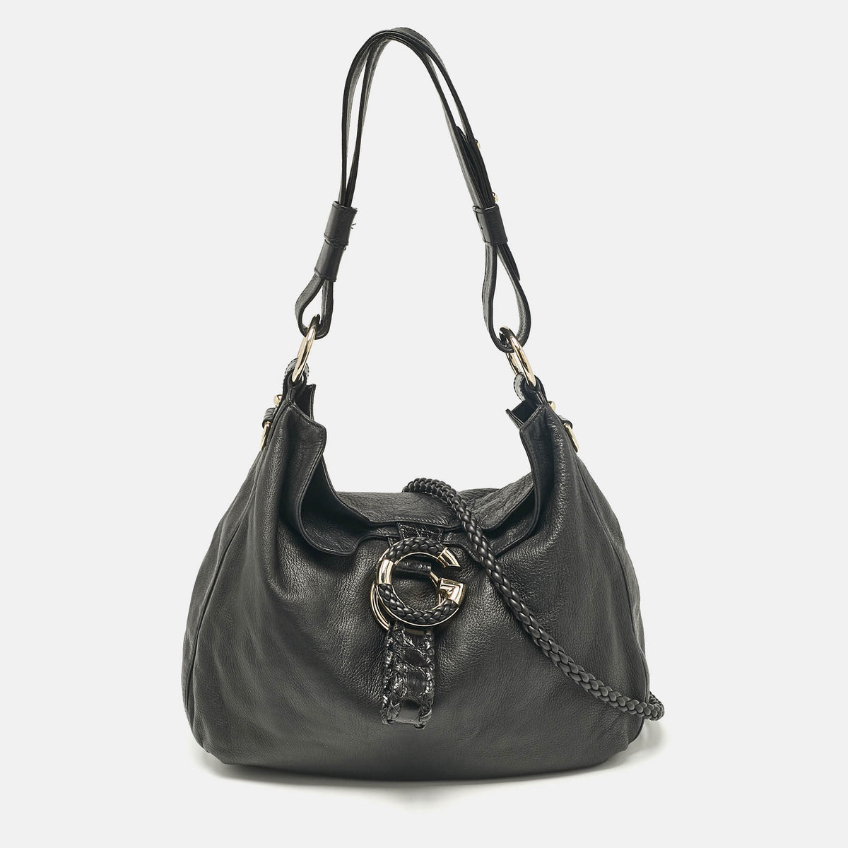 Gucci Black Leather and Crocodile Medium G Wave Hobo