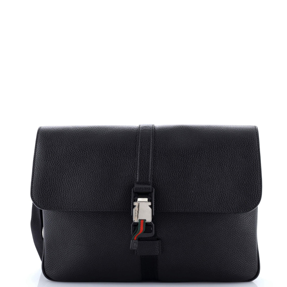 Gucci GUCCI Web Buckle Wristlet Briefcase Leather