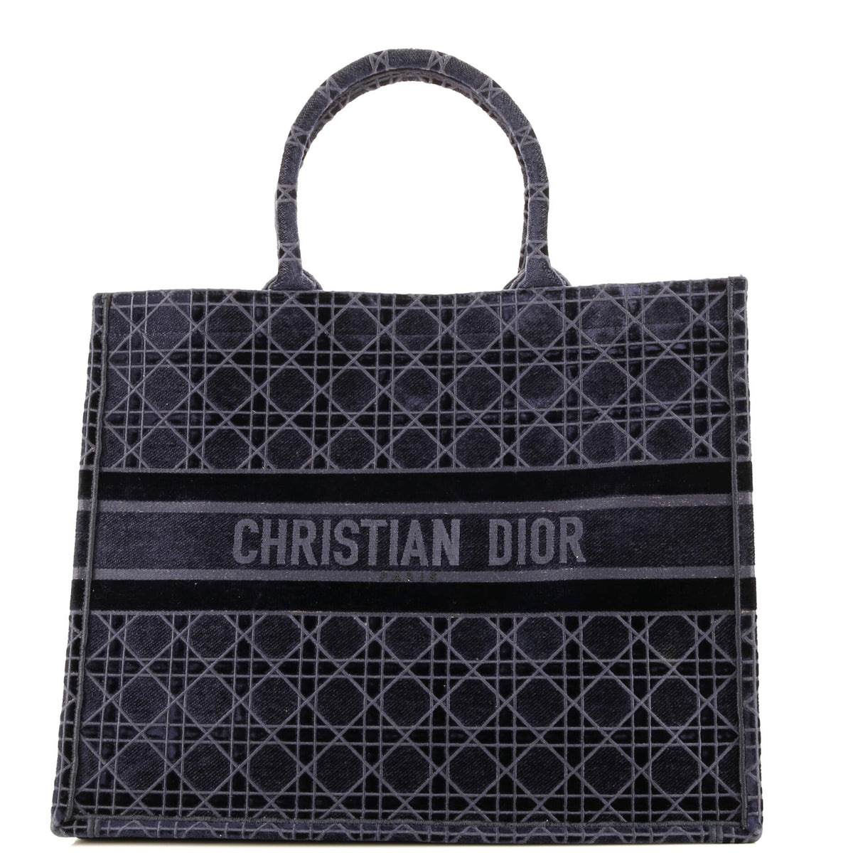 Christian Dior Book Tote Cannage Embroidered Velvet Large