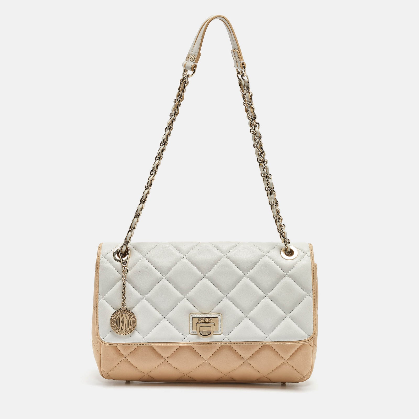 DKNY DKNY Beige/White Quilted Leather Flap Bag