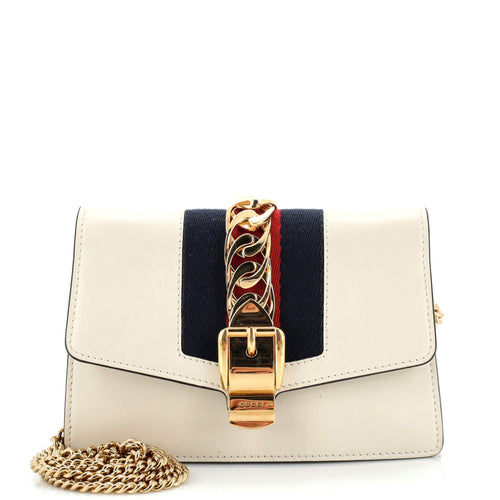 GUCCI Sylvie Chain Shoulder Bag Leather Super Mini