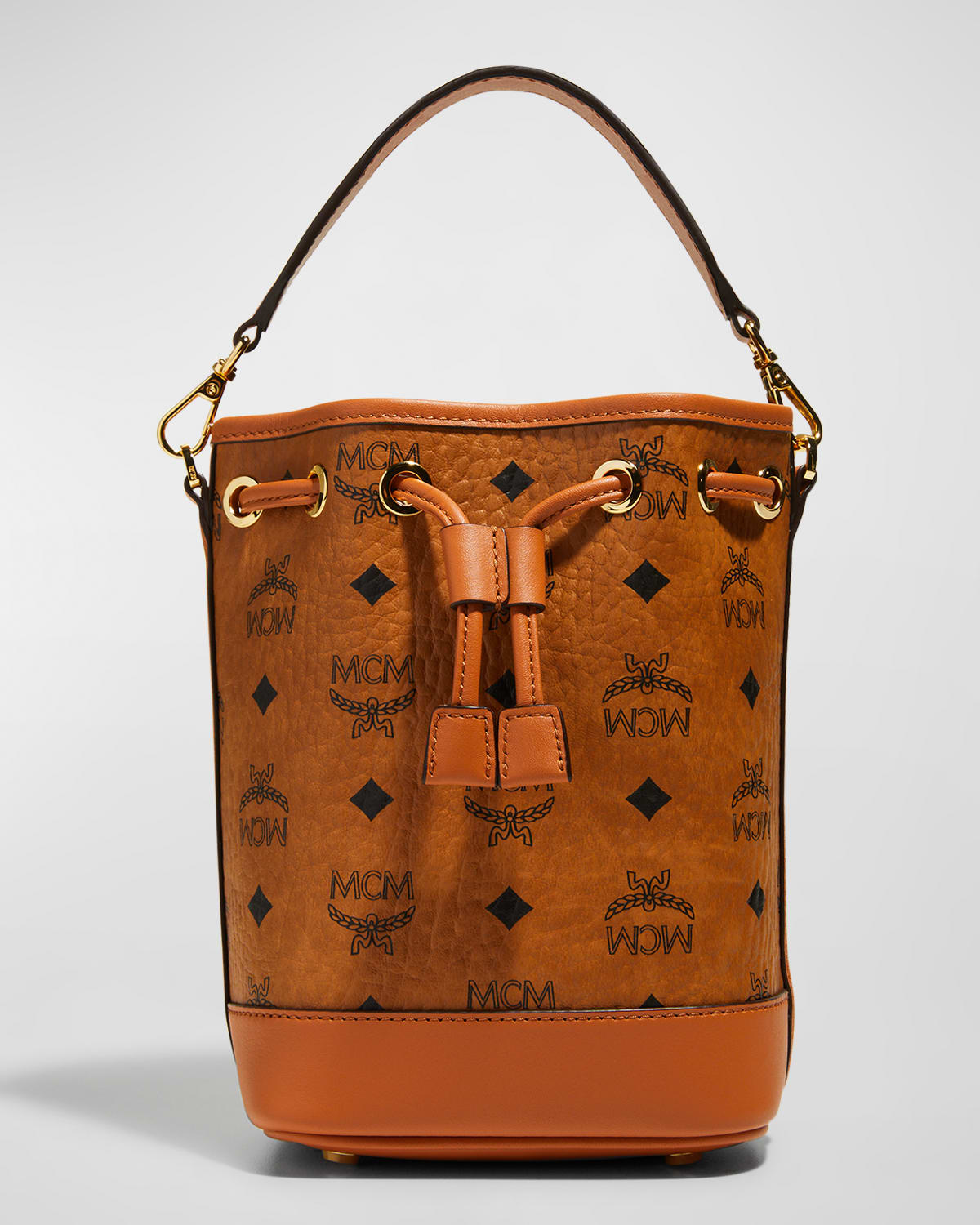 MCM Dessau Visetos Mini Drawstring Bucket Bag