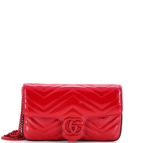 GUCCI GG Marmont Flap Bag Matelasse Patent Mini