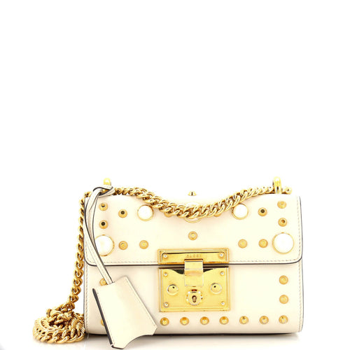 GUCCI Pearly Padlock Shoulder Bag Studded Leather Small