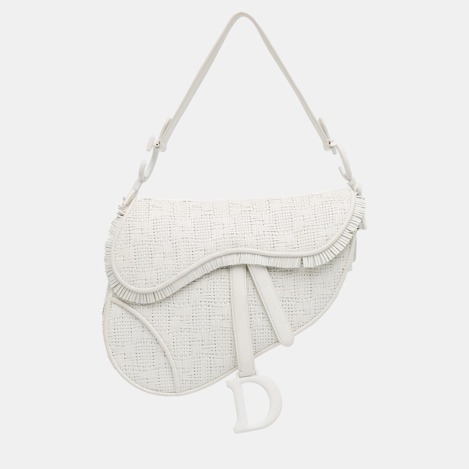 Dior White Ultra Matte Woven Calfskin Saddle