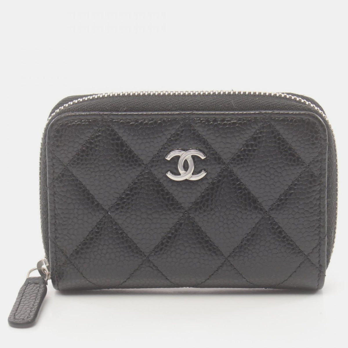 Chanel Black Leather Quilted Caviar Zip Coin Purse