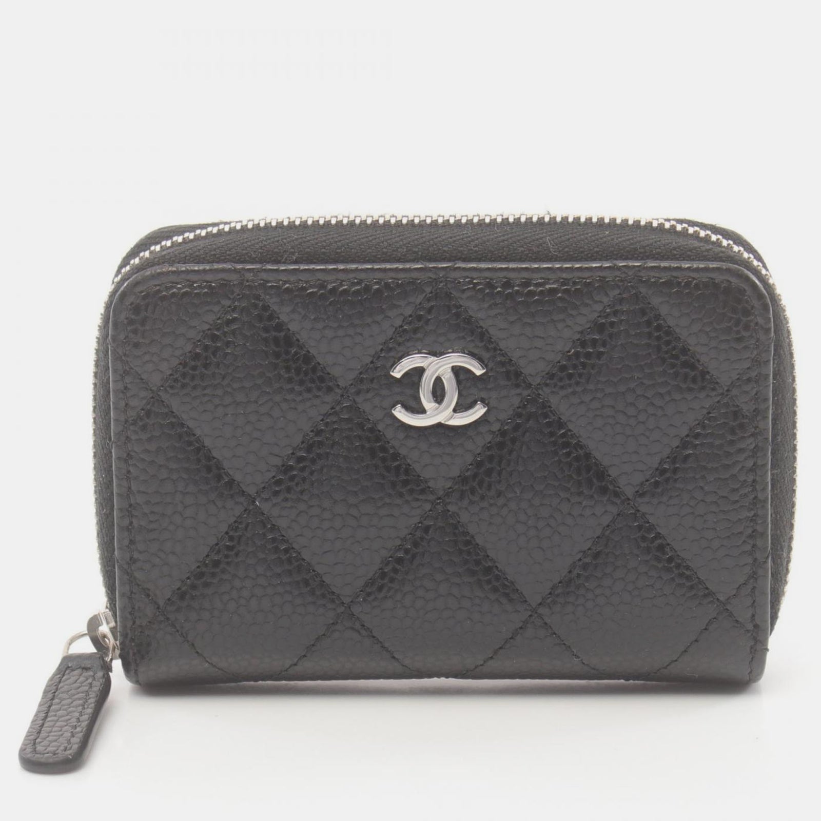 Chanel Porte-monnaie zippé en cuir noir matelassé Caviar