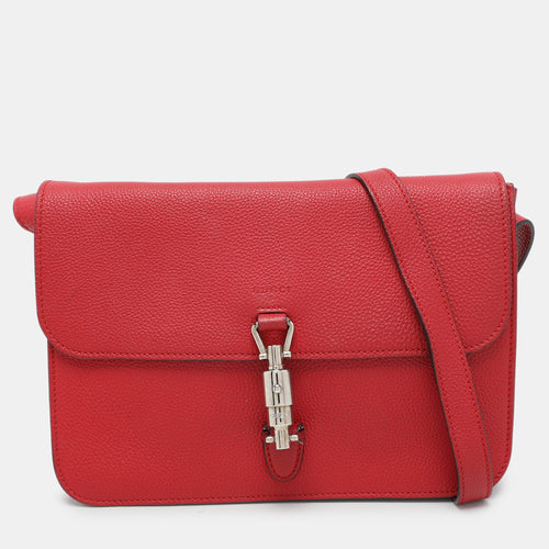 Red Leather Jackie Flap Shoulder Bag