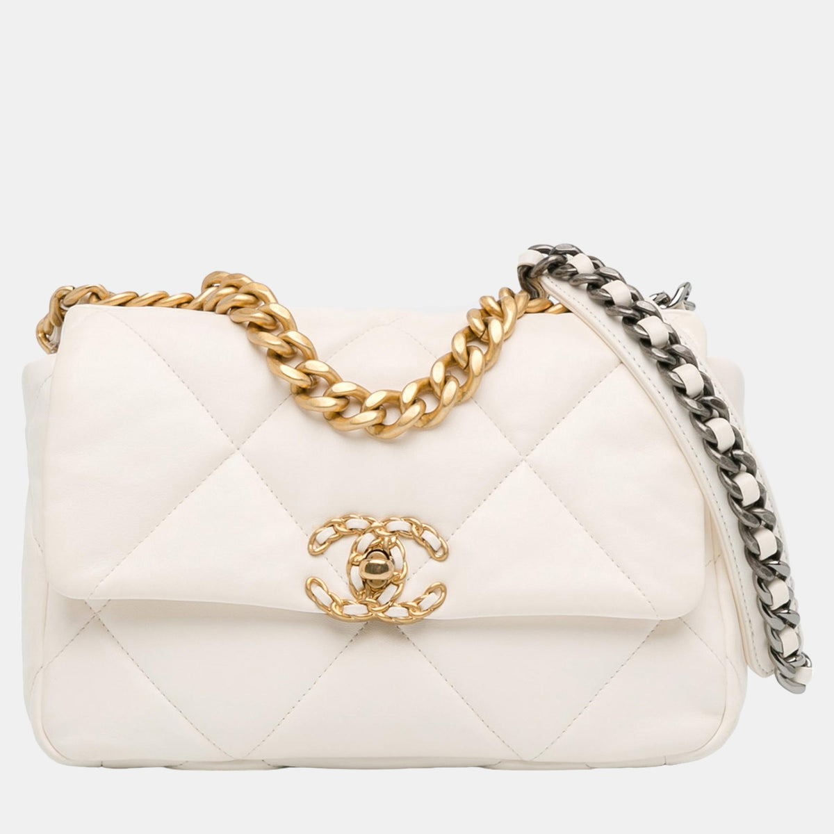 Chanel White Medium Lambskin 19 Flap