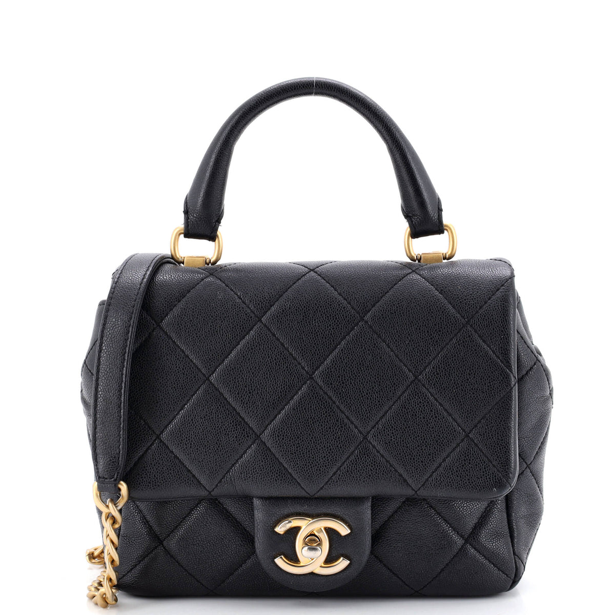 Chanel CHANEL Square Top Handle Flap Bag Quilted Shiny Caviar Mini