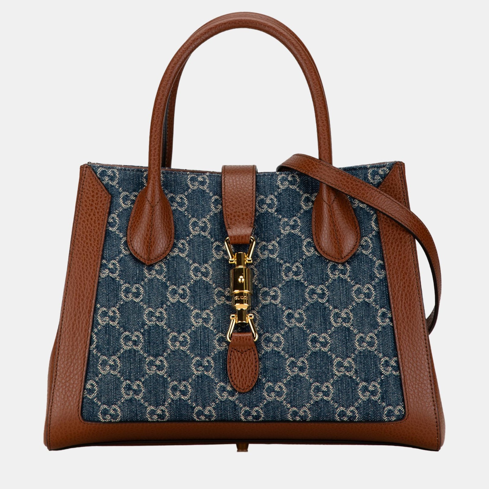 Gucci Sac fourre-tout GG Jackie 1961 en denim bleu/marron de taille moyenne