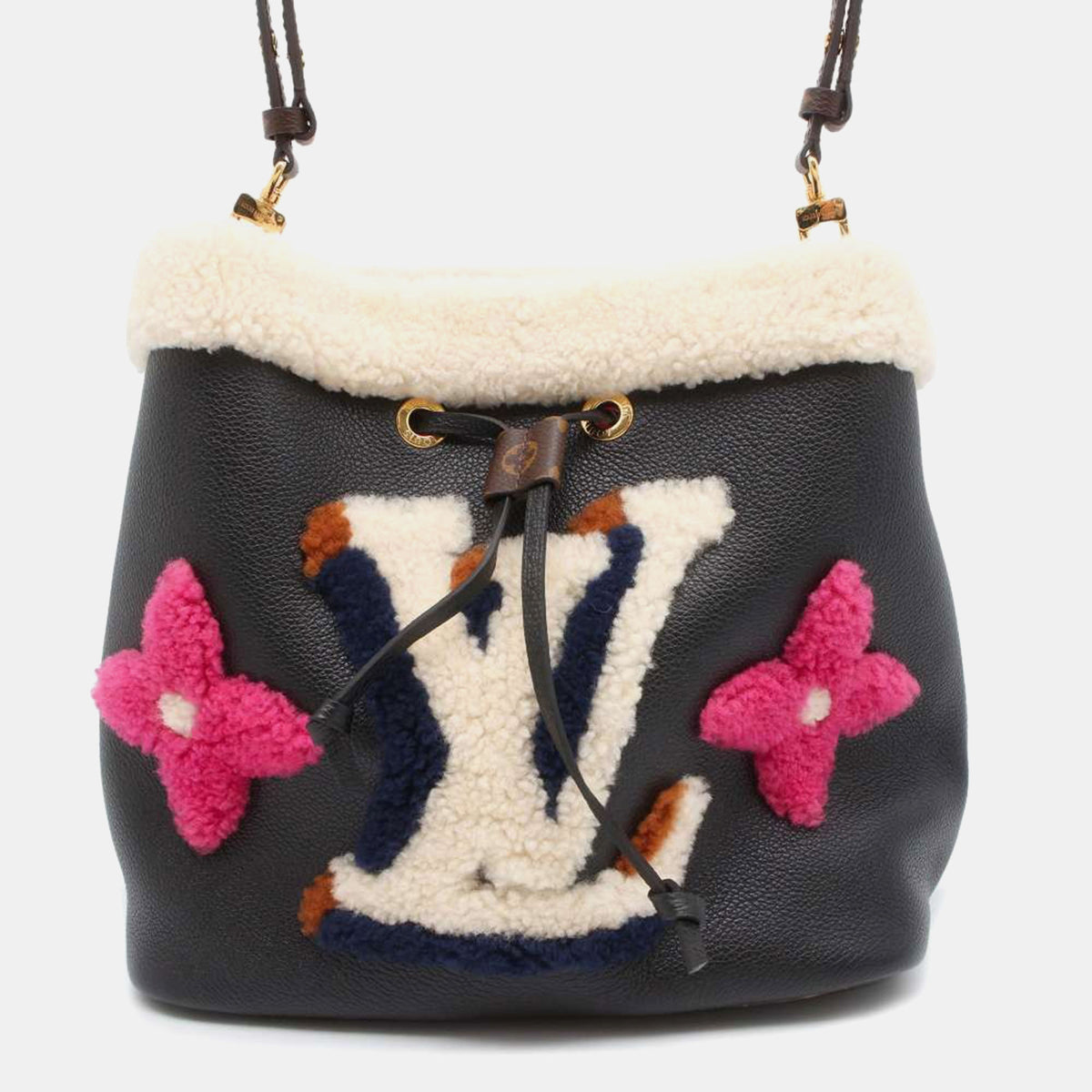 Louis Vuitton Leather and Monogram Teddy Shearling MM NeoNoe Hobo Bag