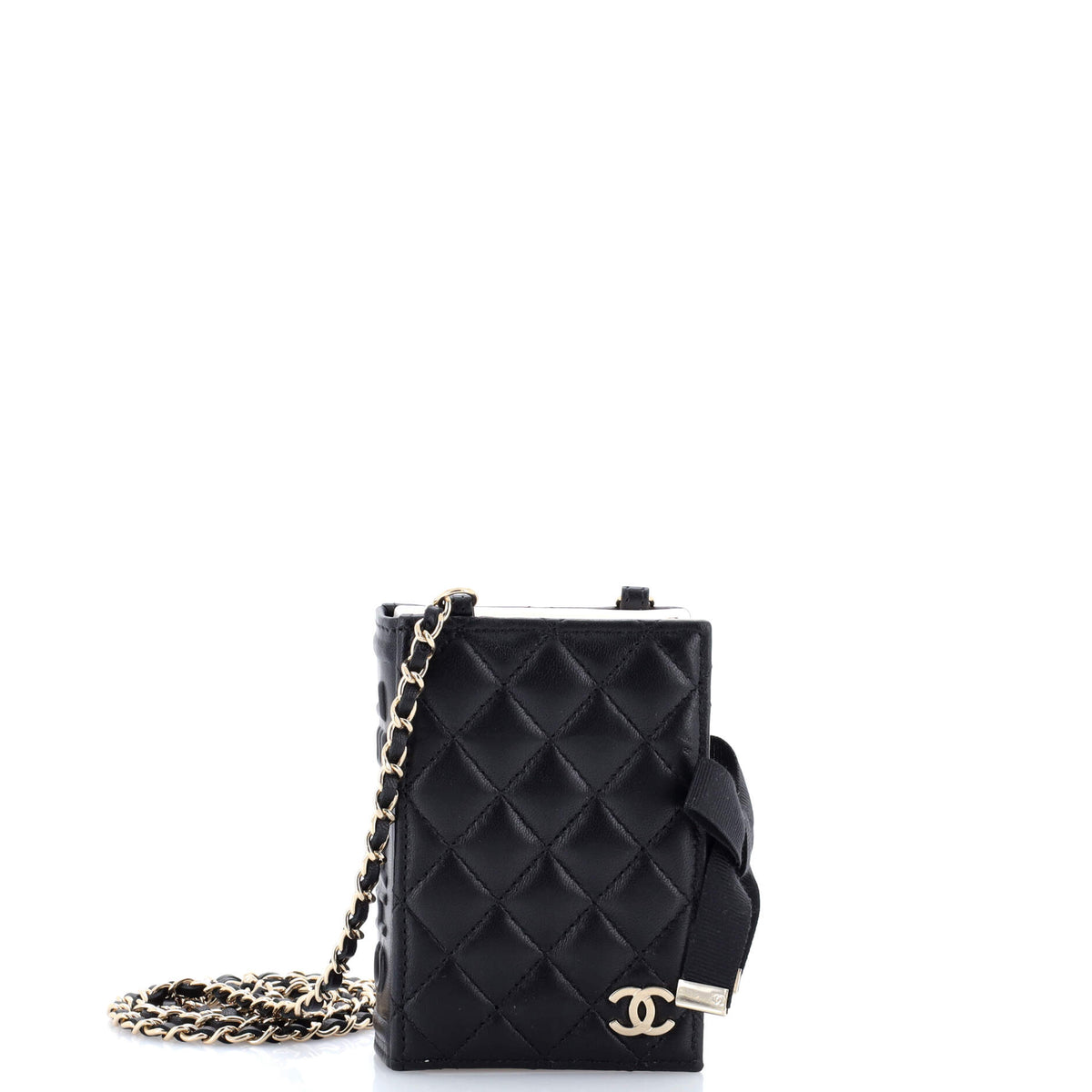 Chanel CHANEL CC Book Card Holder with Chain Quilted Lambskin