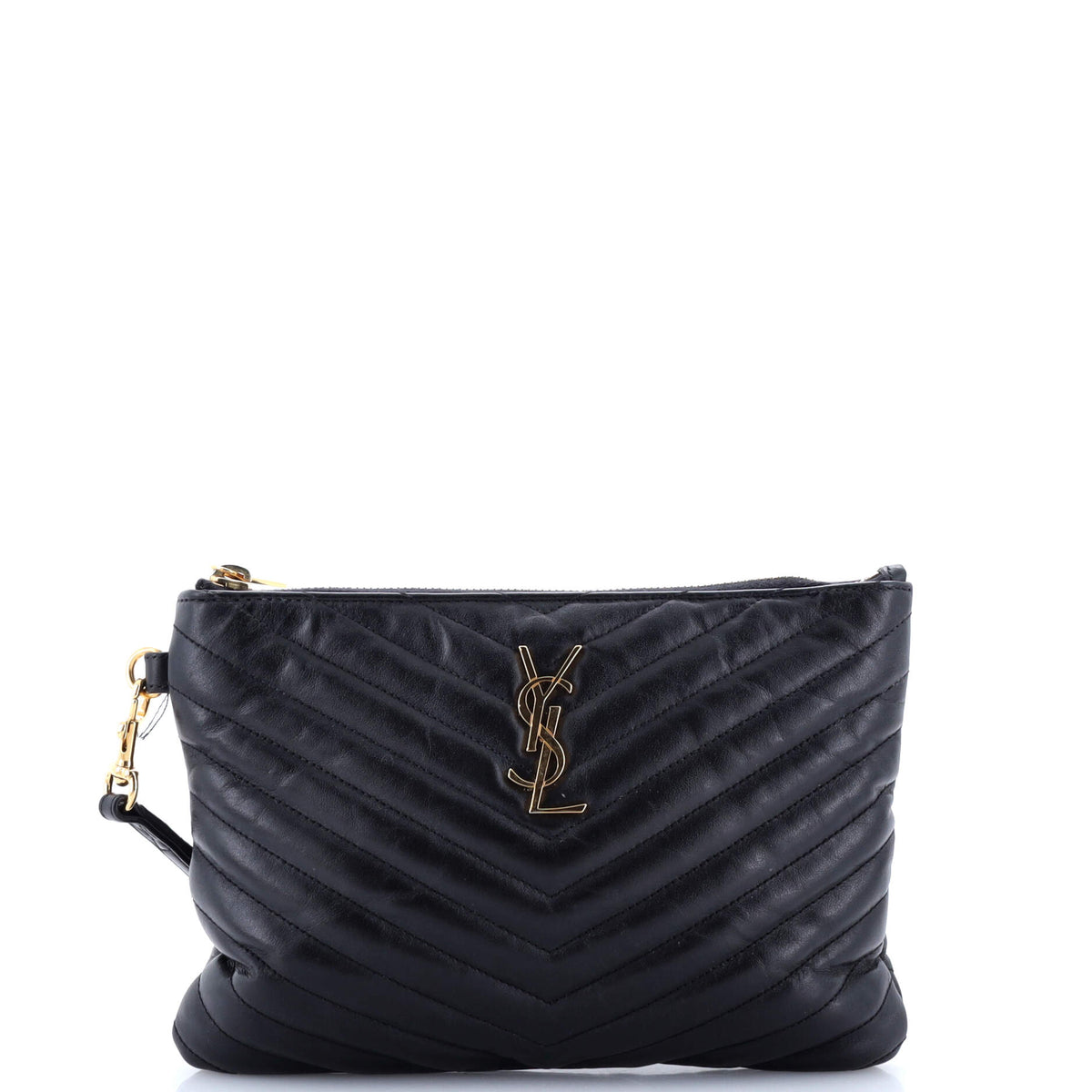 Saint Laurent Classic Monogram Wristlet Pouch Matelasse Chevron Leather Small