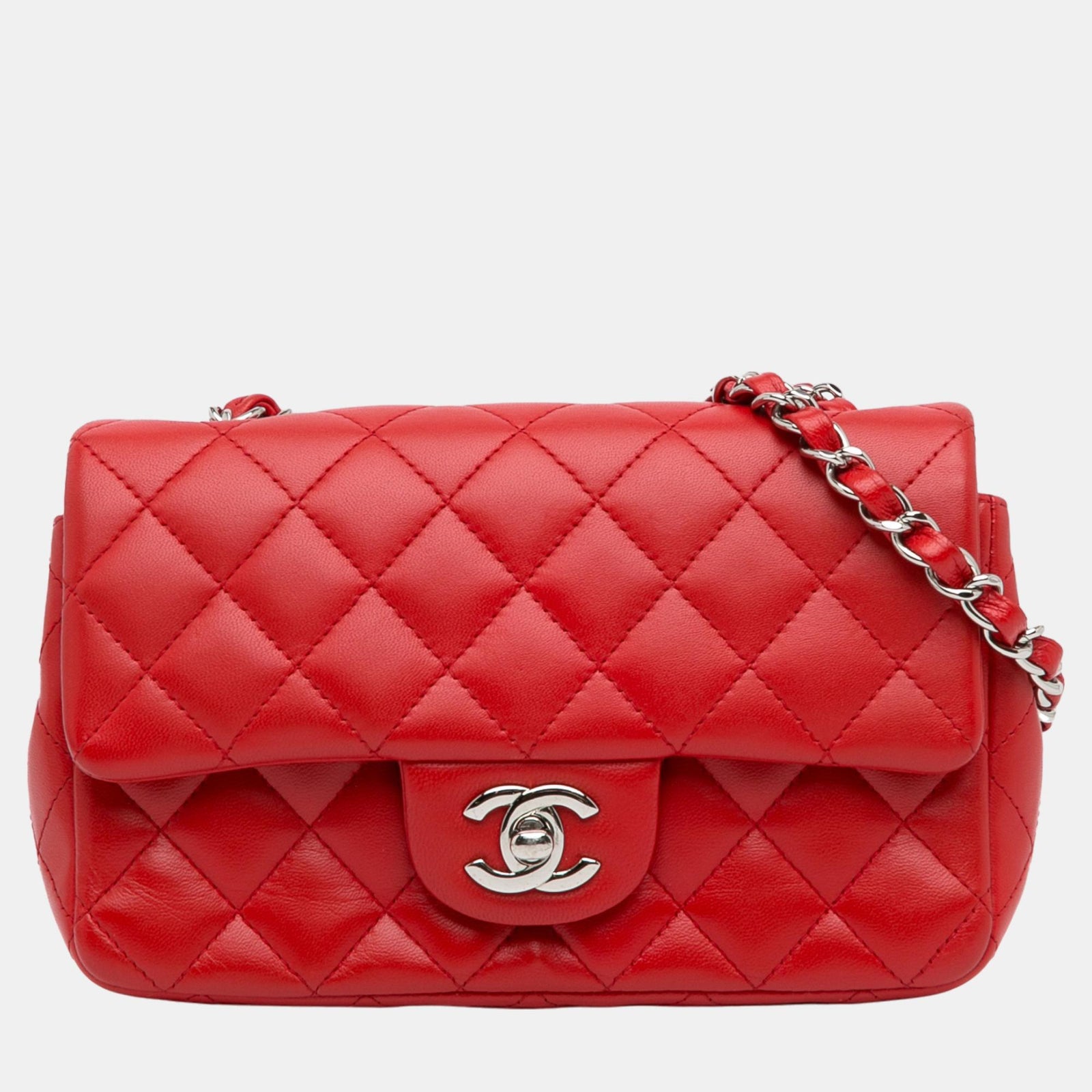 Chanel Portefeuille rectangulaire rouge en cuir d'agneau classique à rabat simple