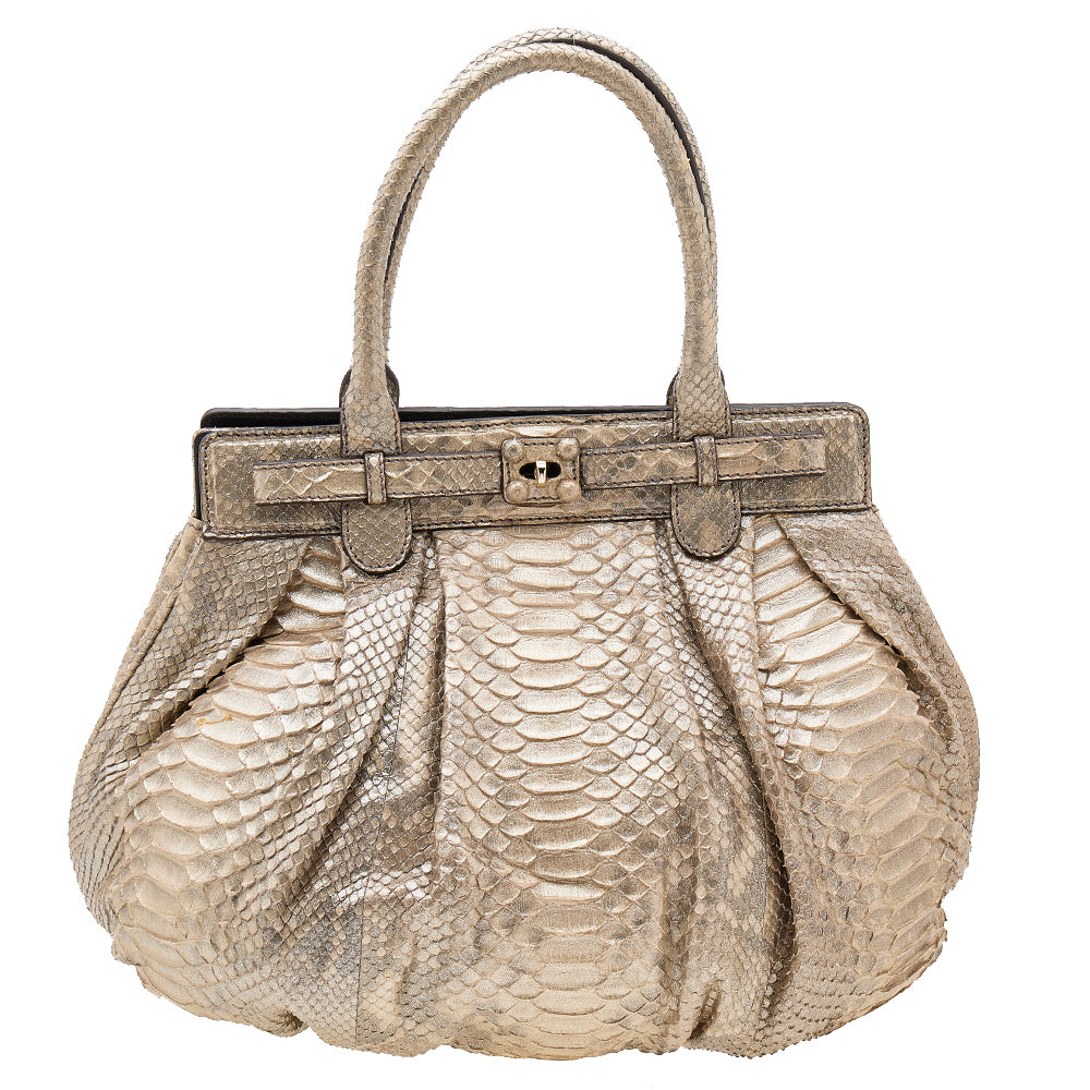 Zagliani Metallic Gold Python Puffy Hobo