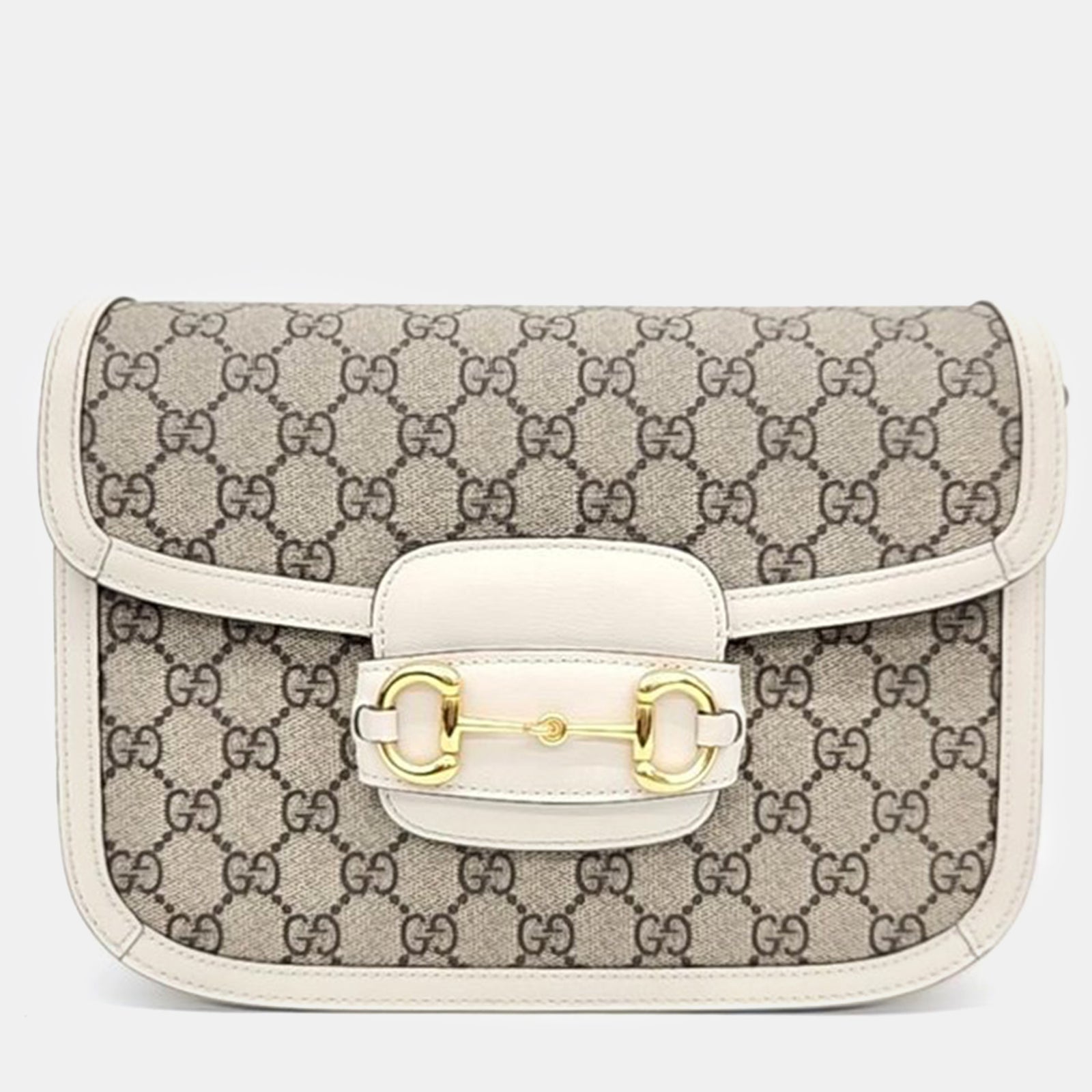 Gucci White GG Canvas and Leather Horsebit 1955 Shoulder Bag