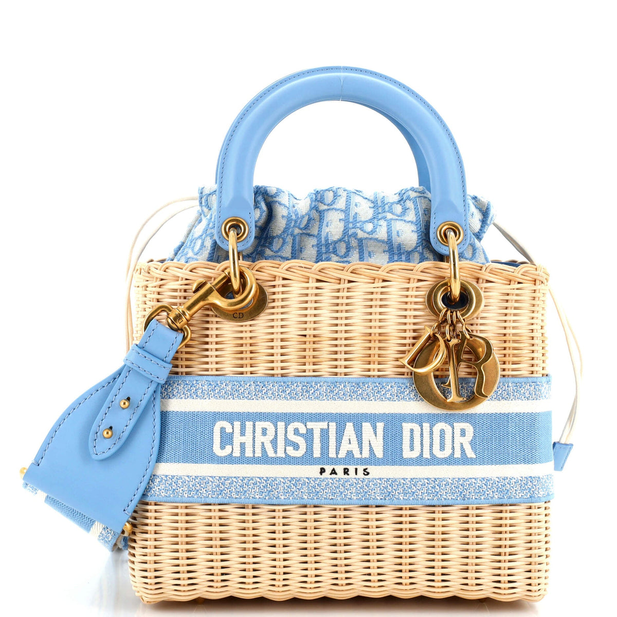 Christian Dior Lady Dior Bag Wicker and Oblique Canvas Medium
